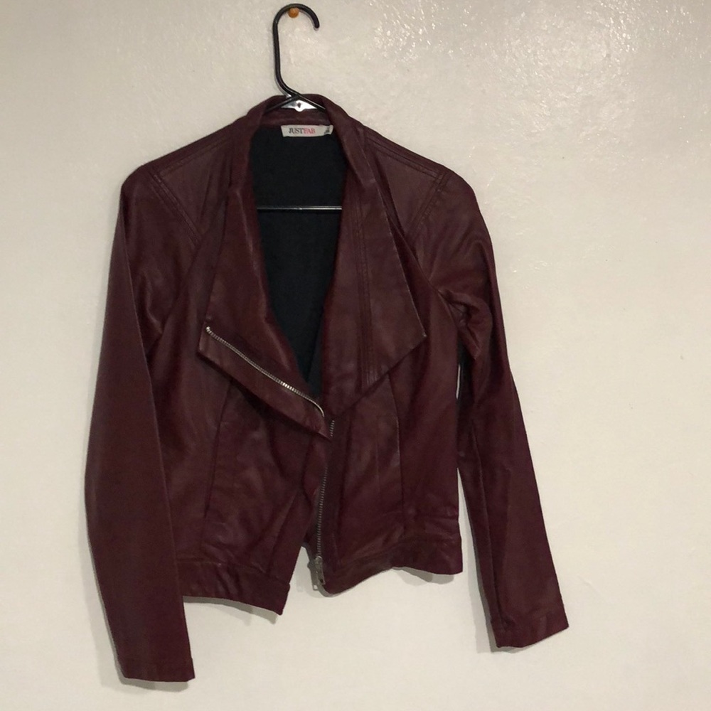 Dark burgundy vegan leather jacket